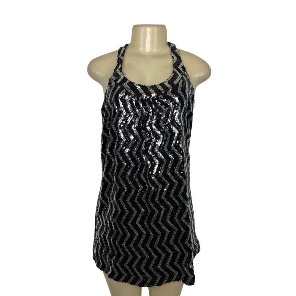 Sequin Zigzag Pattern Sleeveless Mini Dress Size M